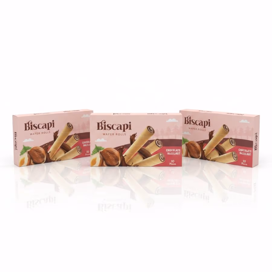 3 Biscapi Wafer Rolls Hazelnut