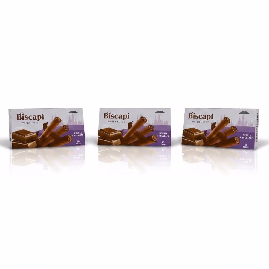 3 Biscapi Wafer Rolls Double Chocolate